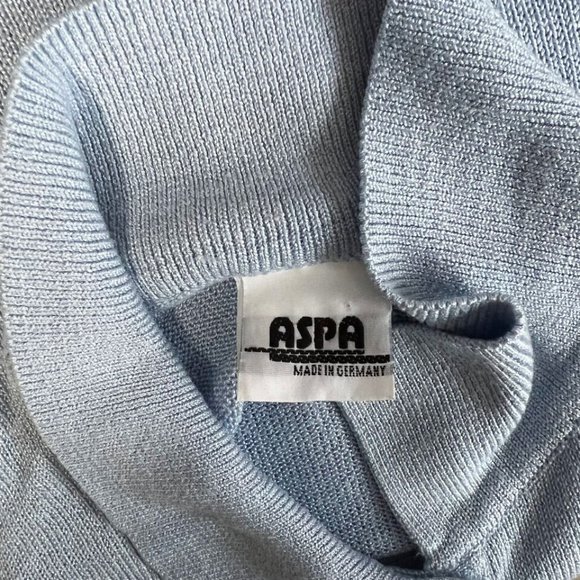 Aspa (Germany) Interlock Cable Knit Viscose Blend Polo Sweater Baby Blue : L - Picture 5 of 7